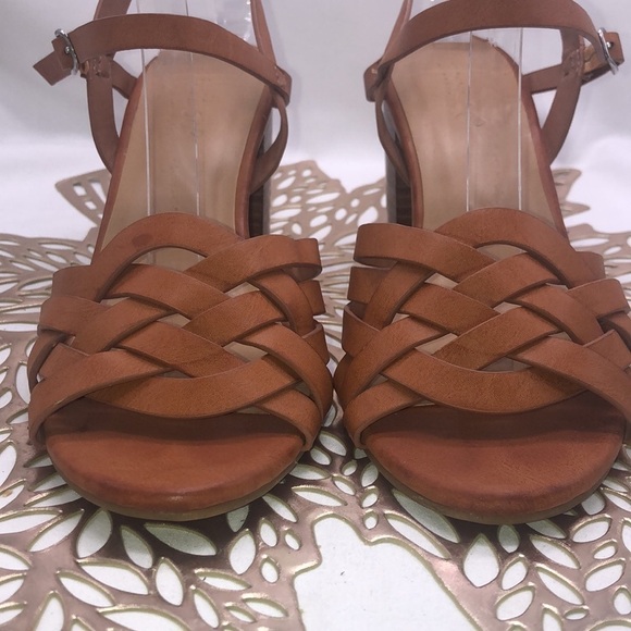 Bamboo Vegan Leather Weaved Vamp Chunky Heel Sandals Size 6.5 - Picture 2 of 10